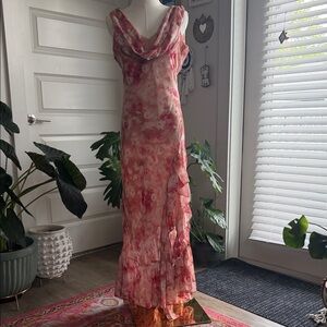 Astr Watercolor Pink Cowl-Neck Maxi Dress